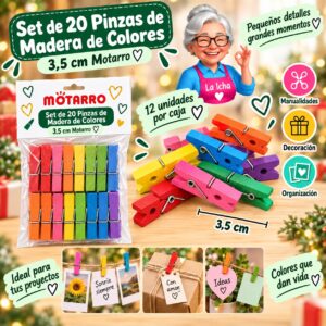 RI-0008668 Set de 20 Pinzas de Madera de Colores 3,5 cm Motarro