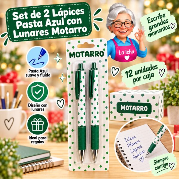 RI-0008670 Set de 2 Lápices Pasta Azul con Lunares Motarro