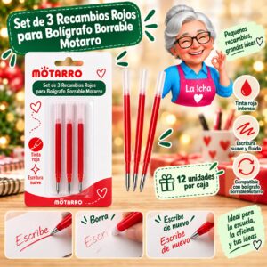 RI-0008674 Set de 3 Recambios Rojos para Bolígrafo Borrable Motarro