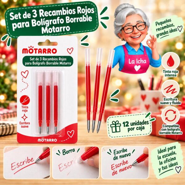 RI-0008674 Set de 3 Recambios Rojos para Bolígrafo Borrable Motarro