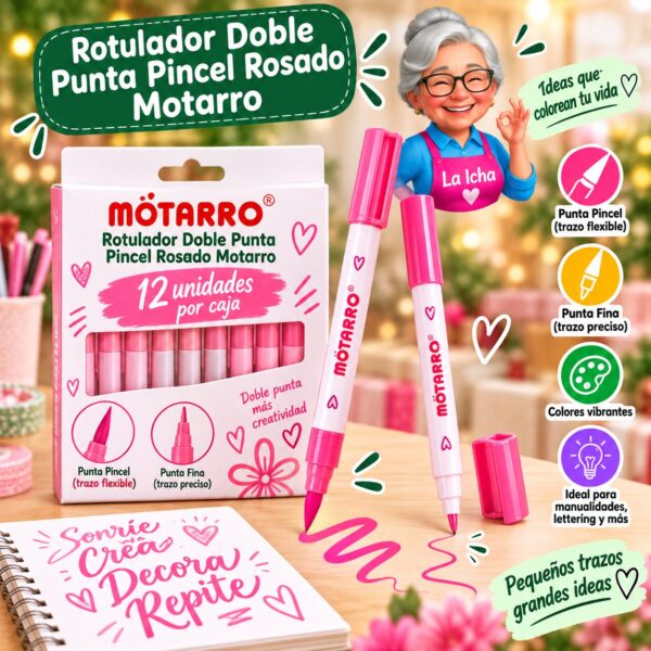 RI-0008678 Rotulador Doble Punta Pincel Rosado Motarro