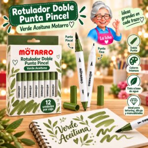 RI-0008679 Rotulador Doble Punta Pincel Verde Aceituna Motarro