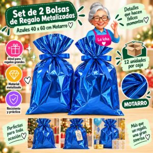 Set de 2 Bolsas de Regalo Metalizadas Azules 40 x 60 cm Motarro