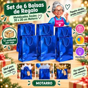 Set de 6 Bolsas de Regalo Metalizadas Azules 30 x 20 cm Motarro