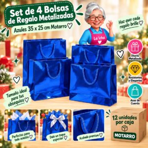 Set de 4 Bolsas de Regalo Metalizadas Azules 35 x 25 cm Motarro