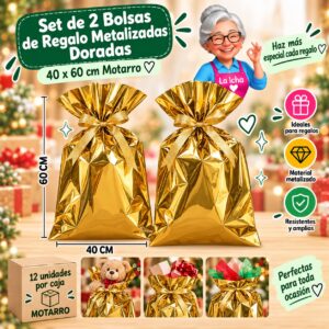 Set de 2 Bolsas de Regalo Metalizadas Doradas 40 x 60 cm Motarro