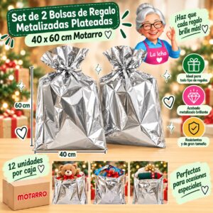 Set de 2 Bolsas de Regalo Metalizadas Plateadas 40 x 60 cm Motarro