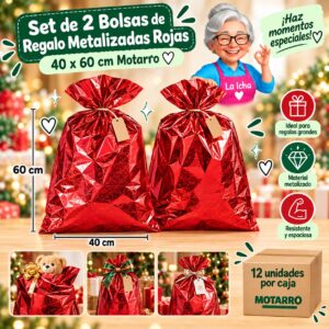 Set de 2 Bolsas de Regalo Metalizadas Rojas 40 x 60 cm Motarro