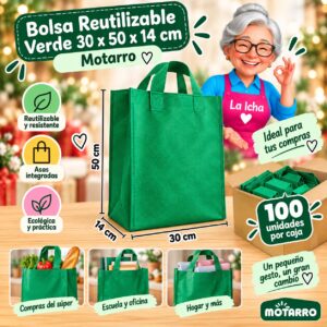 RI-0008704 Bolsa Reutilizable Verde 30 x 50 x 14 cm Motarro