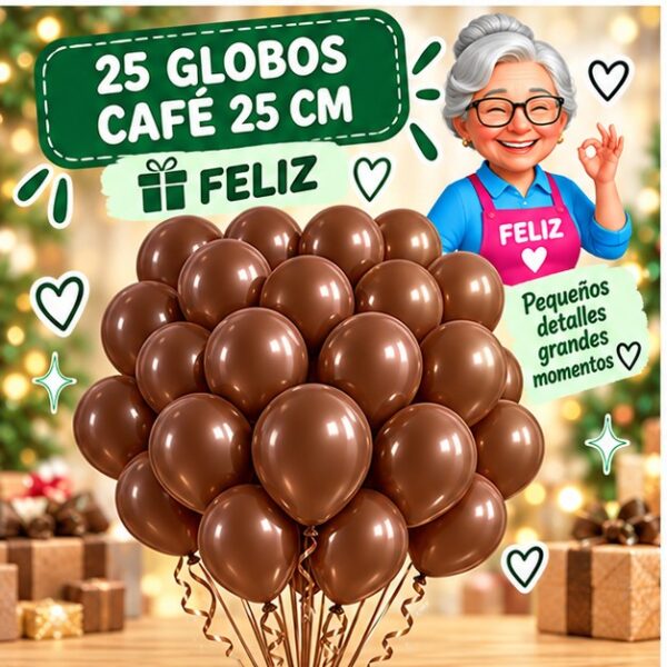 Set de 25 Globos de Látex Café 25 cm Feliz