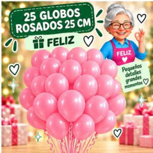 RI-0008713 Set de 25 Globos de Látex Rosados 25 cm Feliz