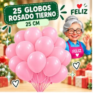 RI-0008714 Set de 25 Globos de Látex Rosado Tierno 25 cm Feliz