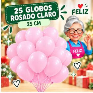 Set de 25 Globos de Látex Rosado Claro 25 cm Feliz