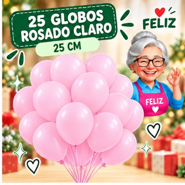 RI-0008715 Set de 25 Globos de Látex Rosado Claro 25 cm Feliz