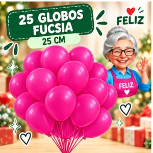 RI-0008716 Set de 25 Globos de Látex Fucsia 25 cm Feliz