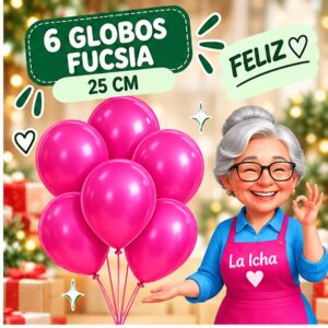 RI-0008719 Set de 6 Globos de Látex Fucsia 25 cm Feliz