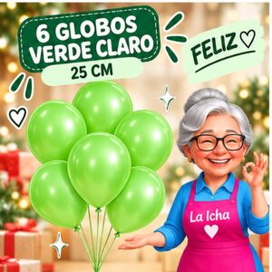 RI-0008720 Set de 6 Globos de Látex Verde Claro 25 cm Feliz