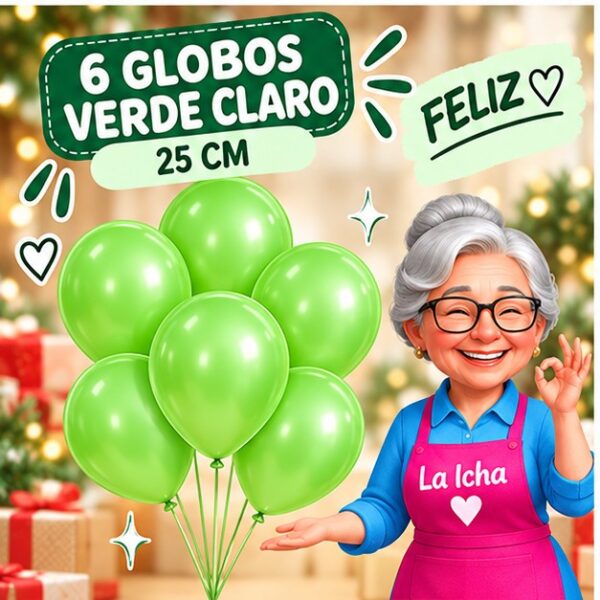 Set de 6 Globos de Látex Verde Claro 25 cm Feliz