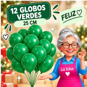 Set de 12 Globos de Látex Verdes 25 cm Feliz