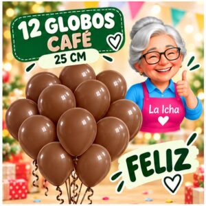 Set de 12 Globos de Látex Café 25 cm Feliz