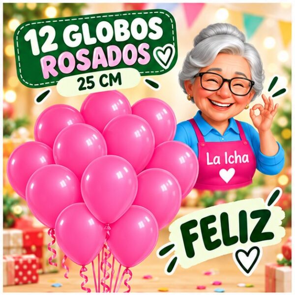 RI-0008724 Set de 12 Globos de Látex Rosados 25 cm Feliz