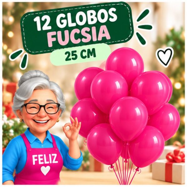RI-0008727 Set de 12 Globos de Látex Fucsia 25 cm Feliz