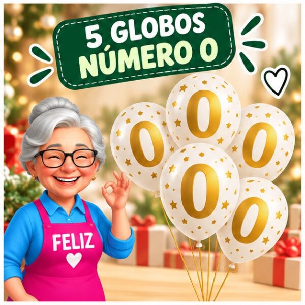 RI-0008728 Set de 5 Globos Número 0 de 30 cm Feliz