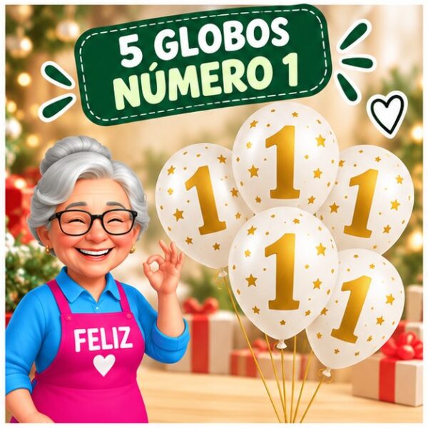RI-0008729 Set de 5 Globos Número 1 de 30 cm Feliz