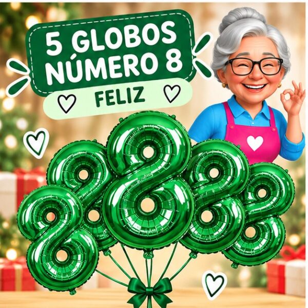 RI-0008736 Set de 5 Globos Número 8 de 30 cm Feliz
