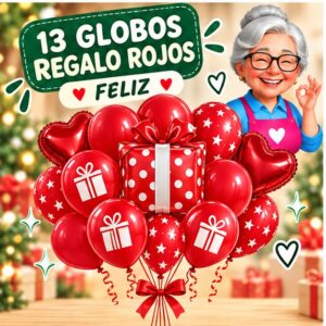 RI-0008740 Set de 13 Globos Regalo Rojos Feliz