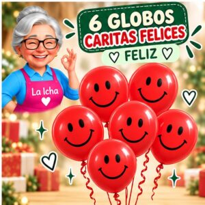 RI-0008745 Set de 6 Globos Rojos con Caritas Felices Feliz