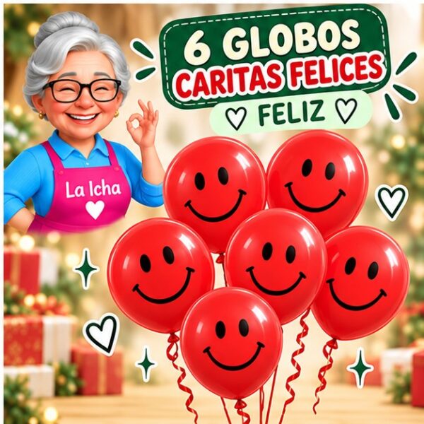 Set de 6 Globos Rojos con Caritas Felices Feliz