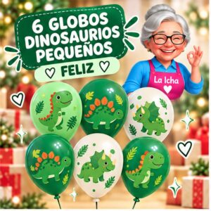 RI-0008746 Set de 6 Globos de Dinosaurios Pequeños Feliz