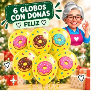 RI-0008750 Set de 6 Globos Amarillos con Donas Feliz