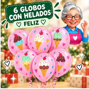 RI-0008751 Set de 6 Globos Rosados con Helados Feliz