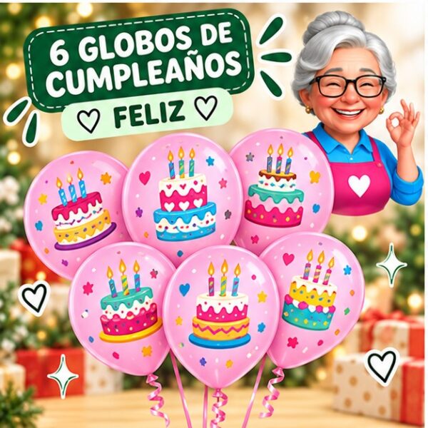 RI-0008752 Set de 6 Globos Rosados de Cumpleaños Feliz