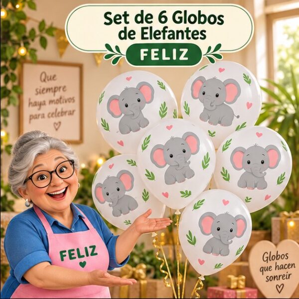RI-0008761 Set de 6 Globos de Elefantes Feliz