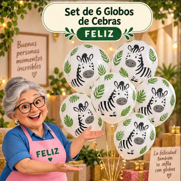 RI-0008762 Set de 6 Globos de Cebras Feliz