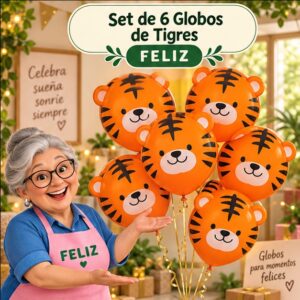 RI-0008763 Set de 6 Globos de Tigres Feliz