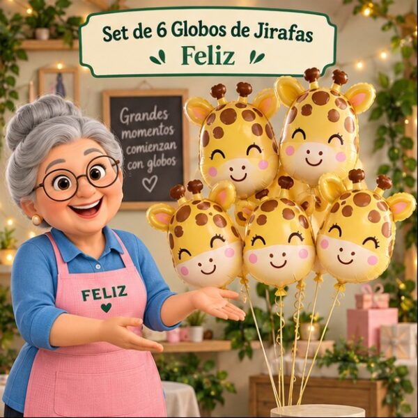 RI-0008764 Set de 6 Globos de Jirafas Feliz