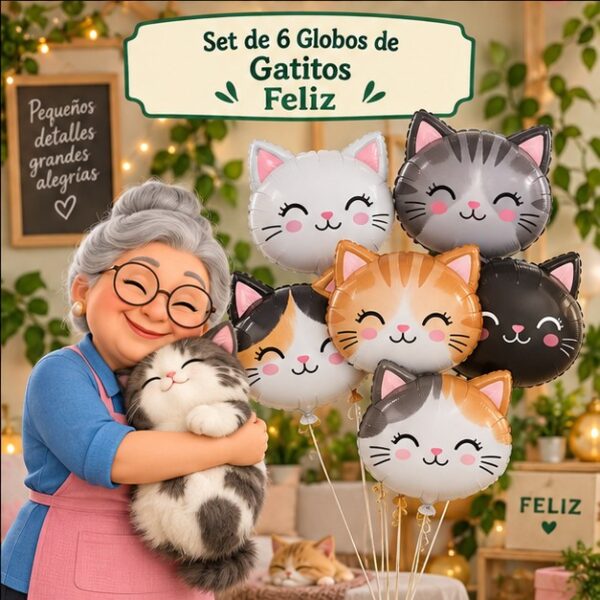 RI-0008767 Set de 6 Globos de Gatitos Feliz