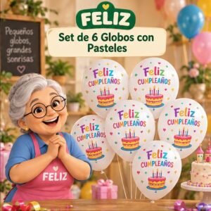 RI-0008769 Set de 6 Globos con Pasteles Feliz