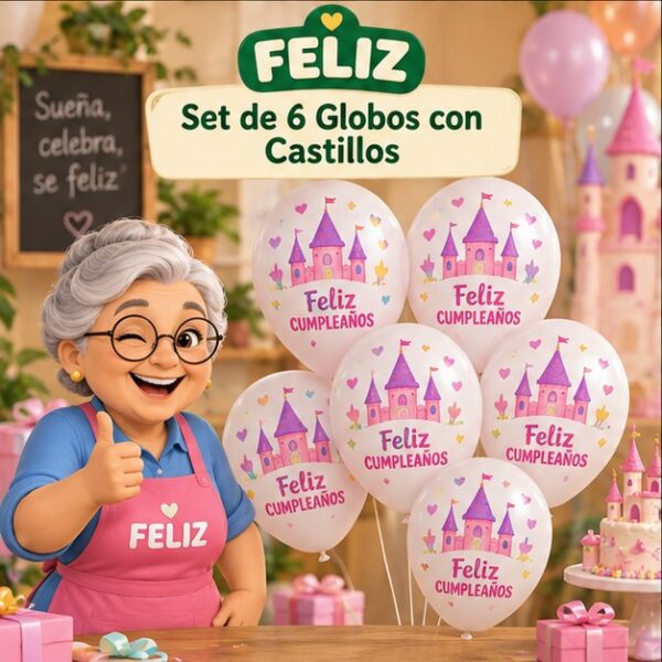 RI-0008770 Set de 6 Globos con Castillos Feliz