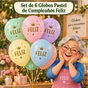 RI-0008774 Set de 6 Globos Pastel de Cumpleaños Feliz