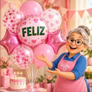 RI-0008777 Set de 8 Globos Rosados de Cumpleaños Feliz