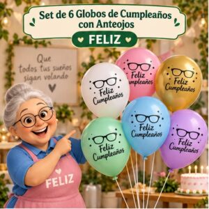 RI-0008780 Set de 6 Globos de Cumpleaños con Anteojos Feliz