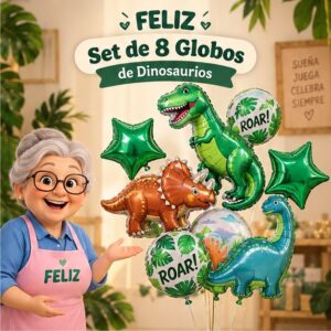 RI-0008789 Set de 8 Globos de Dinosaurios Feliz
