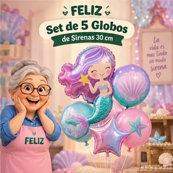 RI-0008791 Set de 5 Globos de Sirenas 30 cm Feliz