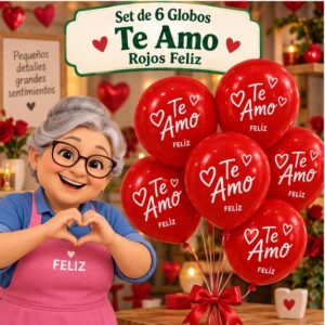 RI-0008802 Set de 6 Globos Rojos Te Amo Feliz