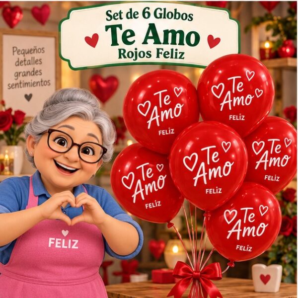 RI-0008802 Set de 6 Globos Rojos Te Amo Feliz